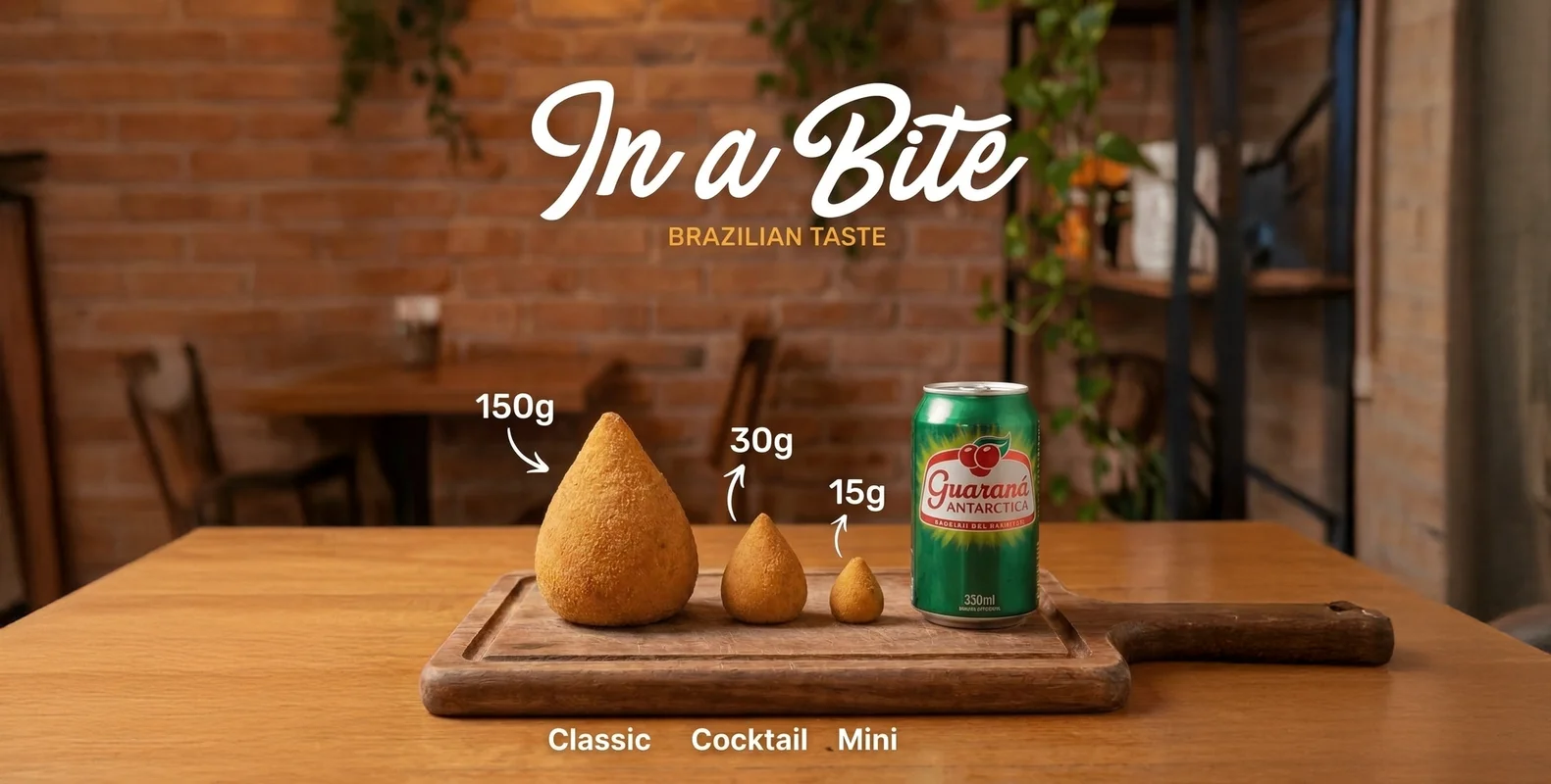 Salgado sizes — Classic 150g, Cocktail 30g, Mini 15g